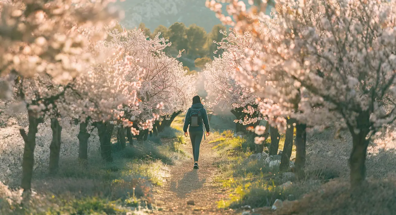 Chica caminando en bosque